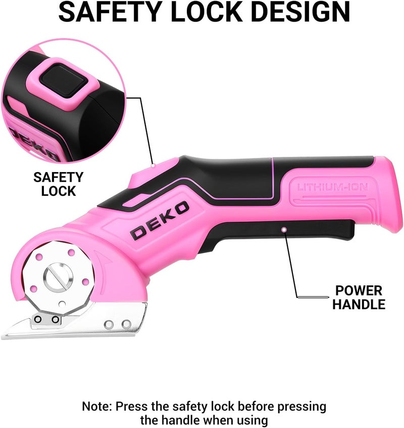 DEKOPRO Cordless Electric Scissors Cardboard Cutter: 4V 2000mAh Electric Box Cutter, Rechargeable Power Rotary Cutter with Safety Lock, 389g Carpet Cutter with 2 Blade, Type-C Charging(Pink) - Image 5